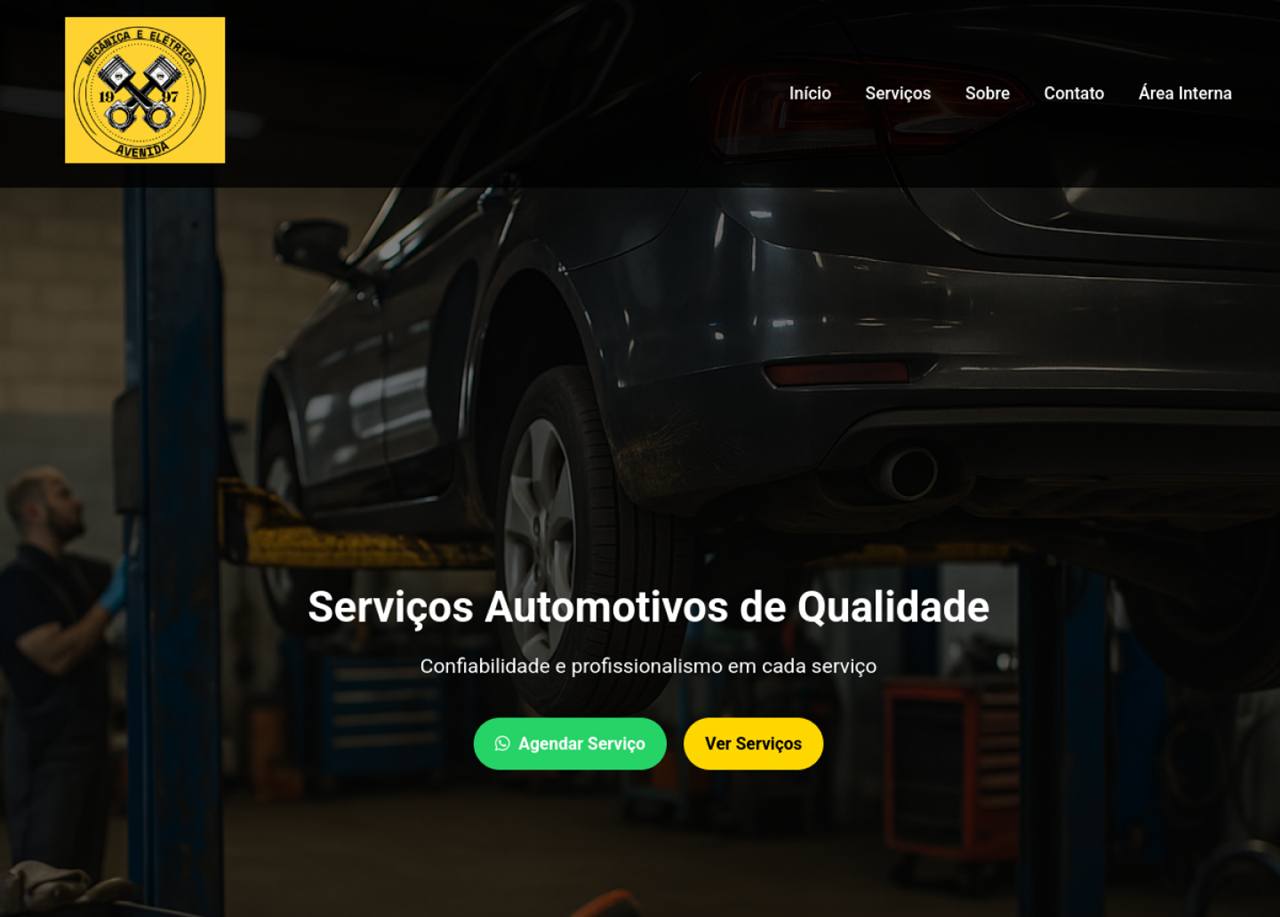 Screenshot do site da Mec Avenida com apresentação dos serviços da oficina.